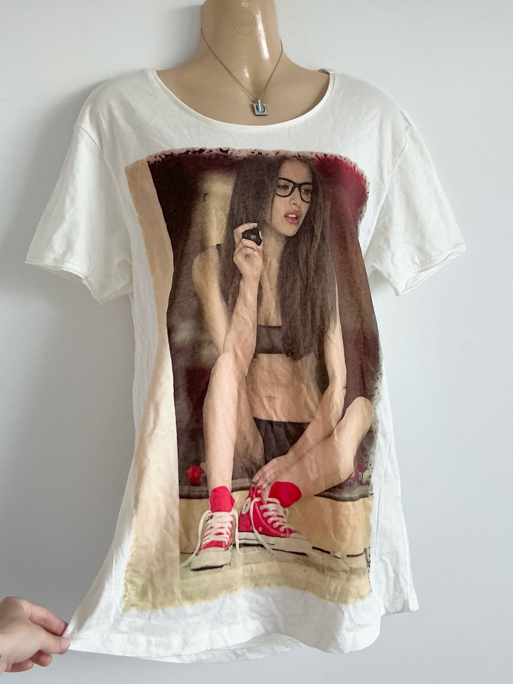 Vintage Y2K Sexy nerd woman brunette lingerie model graphic t shirt tee hype